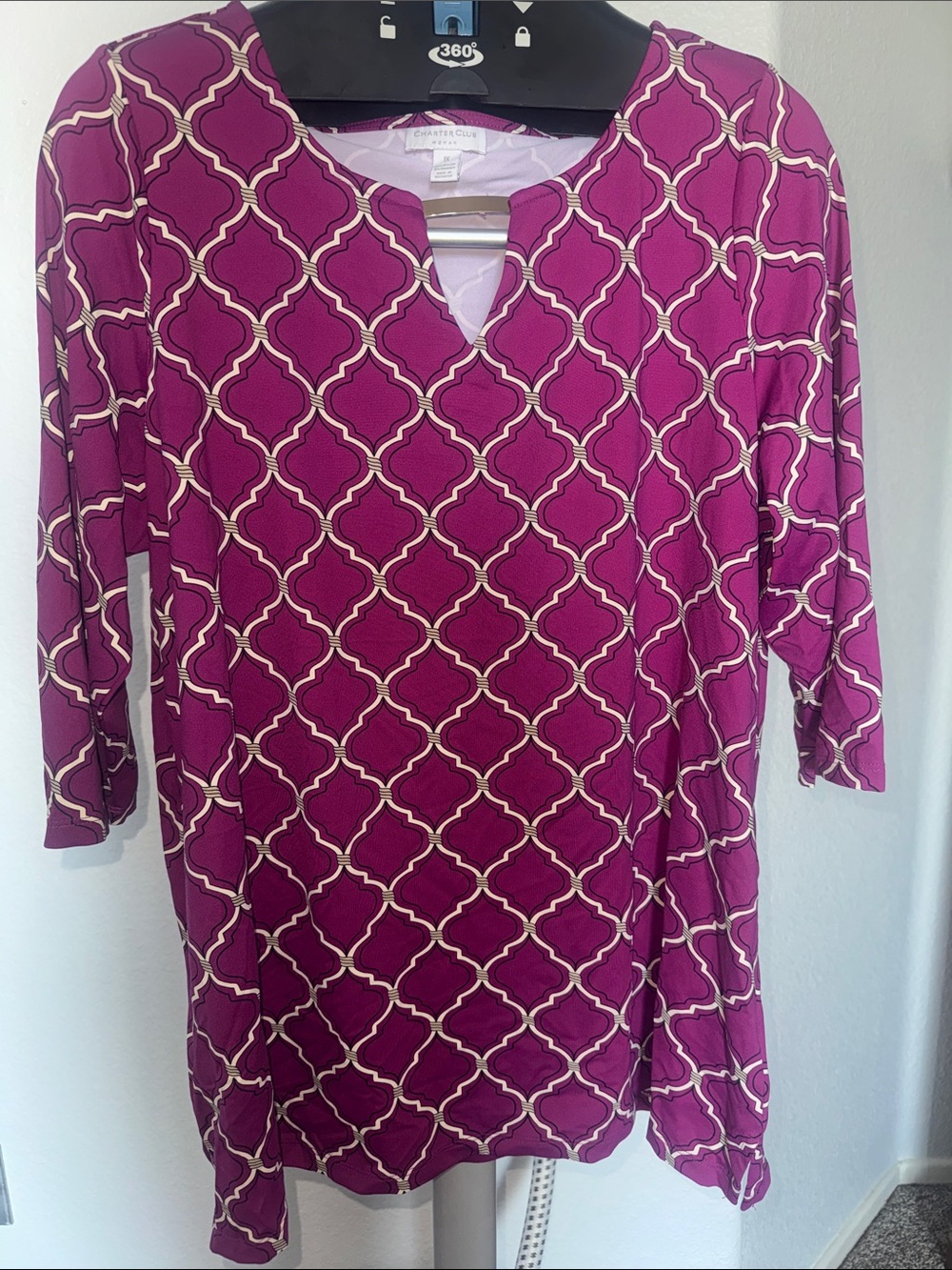 Charter Club Magenta Geometric-Print Tunic with Keyhole Neckline